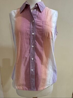 Escada Sleeveless Button-Down Shirt in Pink, Lavender and Peach